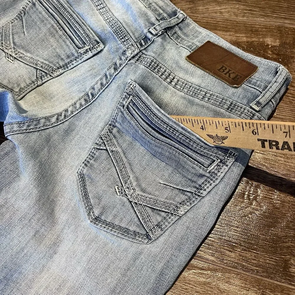 BKE Buckle Aiden Jeans Men's 28x29 Blue Denim Light Wash Embroidered Stretch - Picture 8 of 11